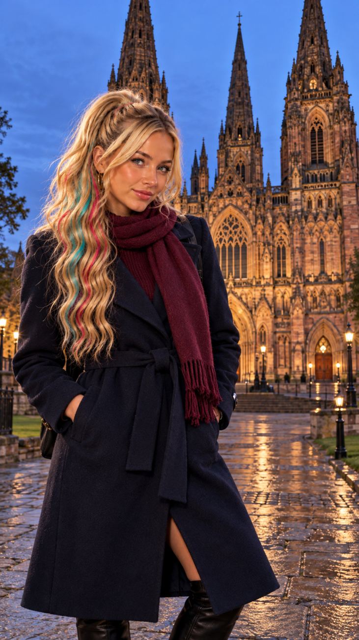 Portrait of Trixy with a backdrop inspired by Lichfield Cathedral