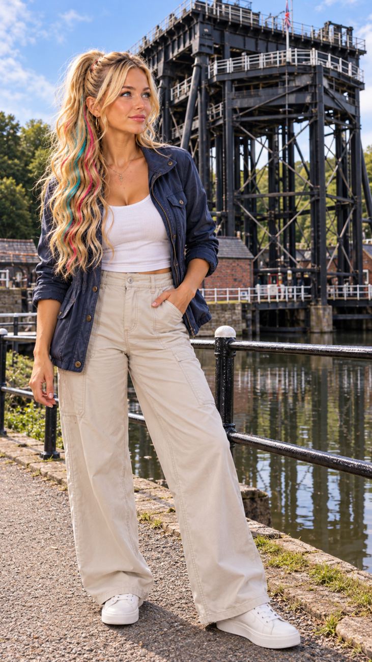 Portrait of Trixy with a backdrop inspired by Anderton Boat Lift